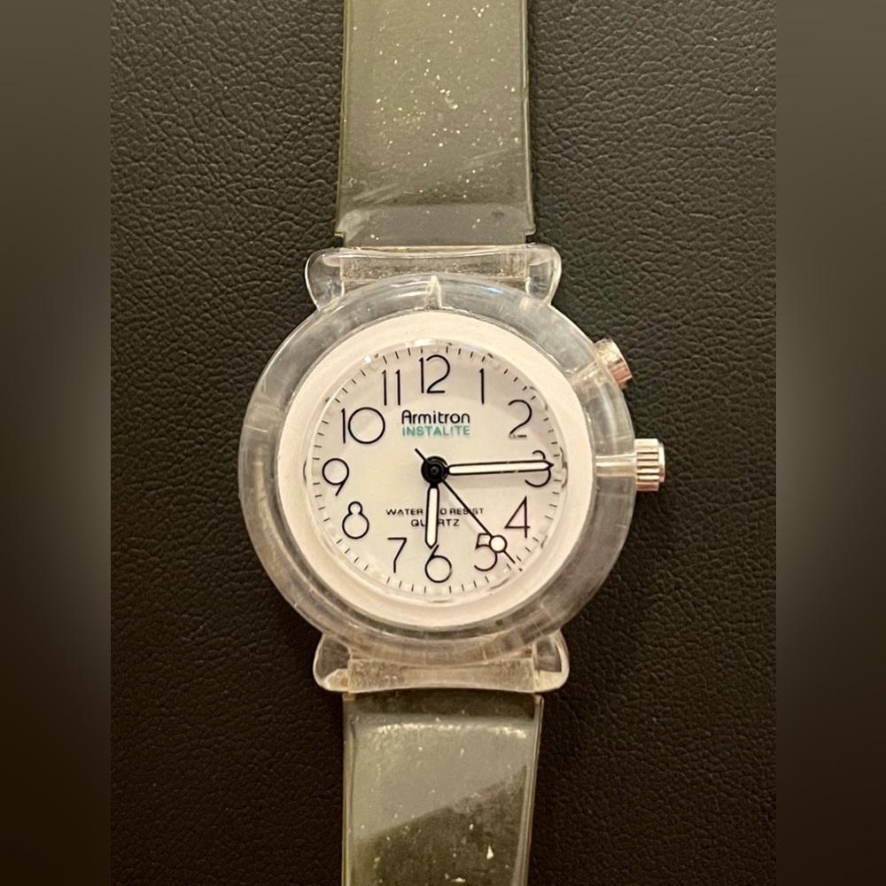 Vintage Armitron Instalite, 25/6501, All Acrylic Case, Clear Band Watch